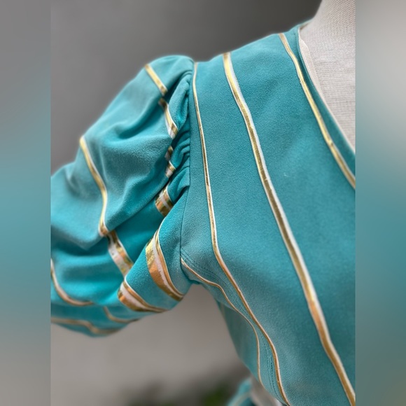 Vintage gorgeous teal suede gold silver painted jacket top belt XS Terry & Toni - Picture 9 of 13